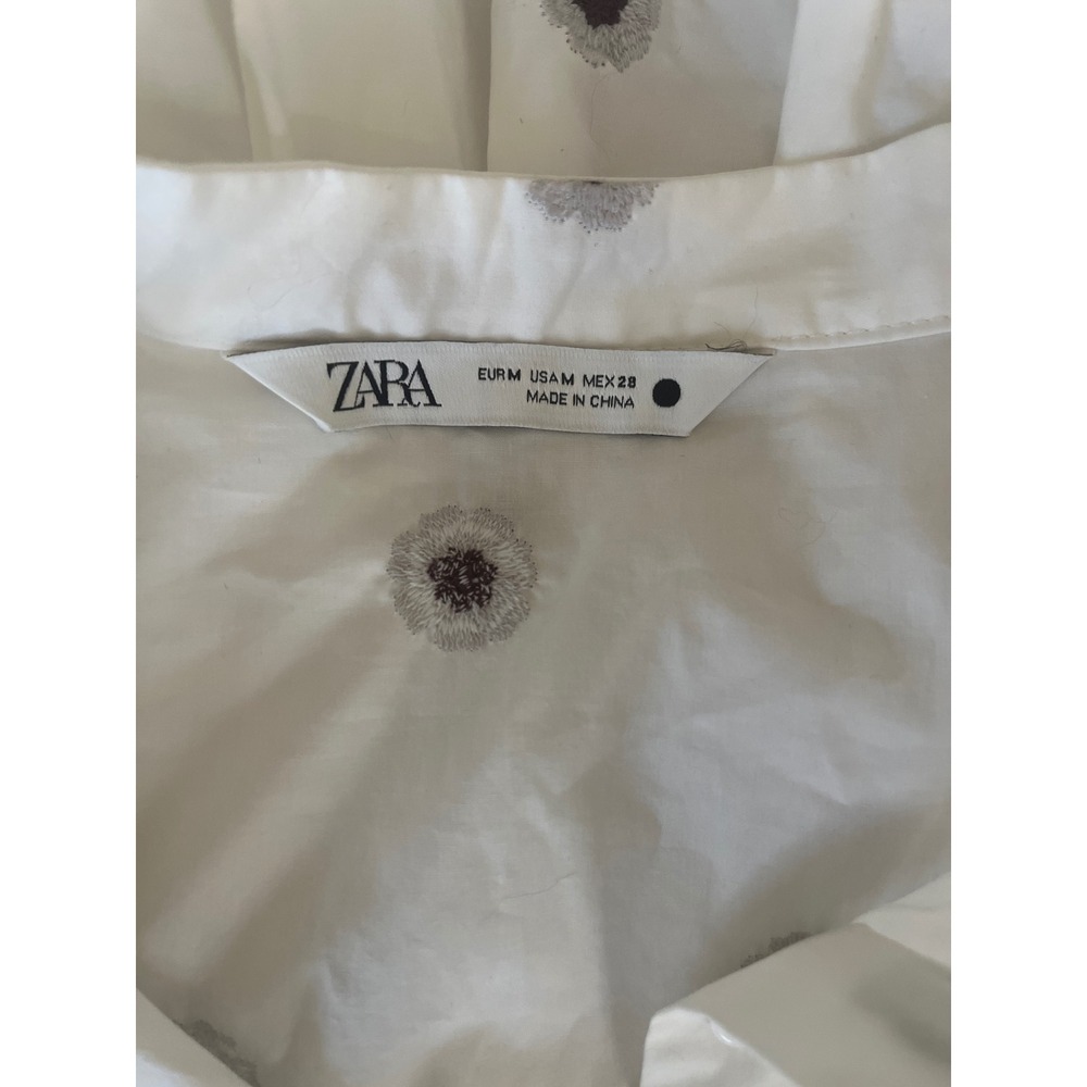 Zara White Poplin Ruffled Midi Dress Medium White Embroidered Floral - Picture 6 of 9